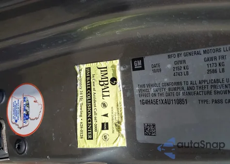 2010 Buick Lucerne Cx from USA, damaged, VIN 1G4HA5E1XAU110851